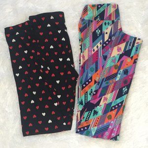 2 Pairs LulaRoe Tween Leggings Heart & Snow White